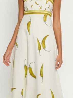 Rachel Zoe Strapless White Dress with Yellow Chili Print